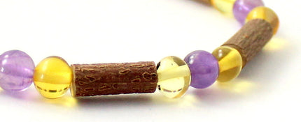 Amber Honey Stretch Bracelet With Hazelwood and Amethyst-2