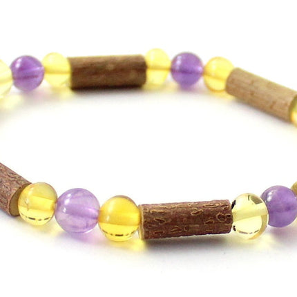 Amber Honey Stretch Bracelet With Hazelwood and Amethyst-3