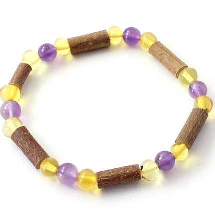Amber Honey Stretch Bracelet With Hazelwood and Amethyst-0