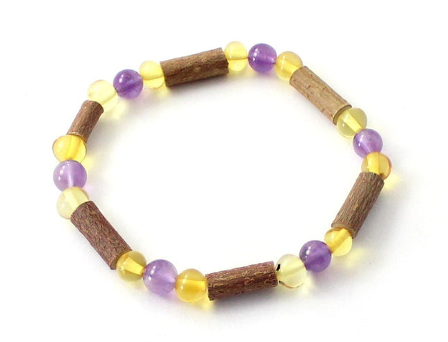 Amber Honey Stretch Bracelet With Hazelwood and Amethyst-0