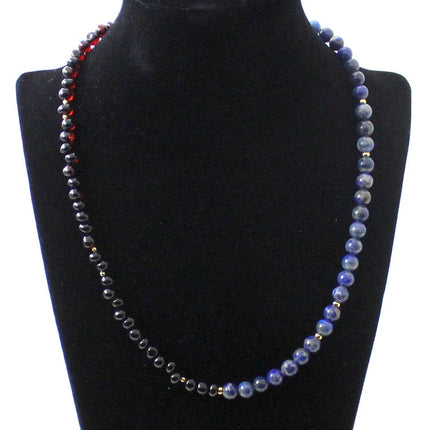 Amber Cherry Necklace With Blue Lapis Lazuli and Golden Silver-2