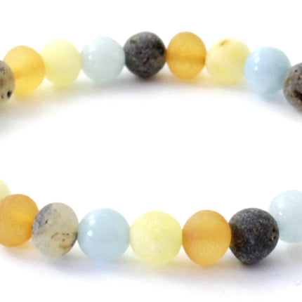 Amber Raw Mix Baltic Stretch Bracelet With Blue Aquamarine-3