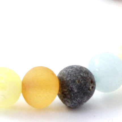 Amber Raw Mix Baltic Stretch Bracelet With Blue Aquamarine-2