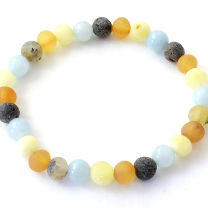 Amber Raw Mix Baltic Stretch Bracelet With Blue Aquamarine-0