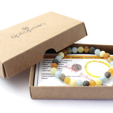 Amber Raw Mix Baltic Stretch Bracelet With Blue Aquamarine-1