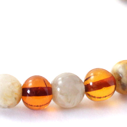 Amber Polished Cognac Stretch Bracelet With Crazy Agate-2