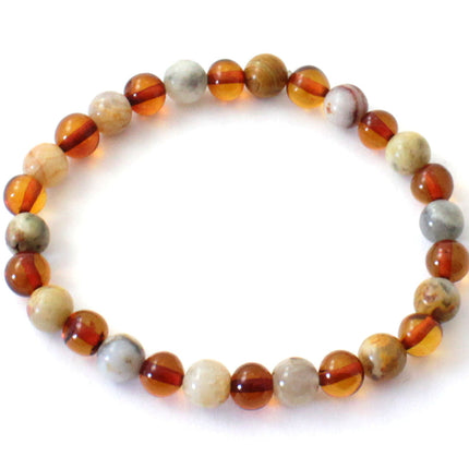 Amber Polished Cognac Stretch Bracelet With Crazy Agate-0