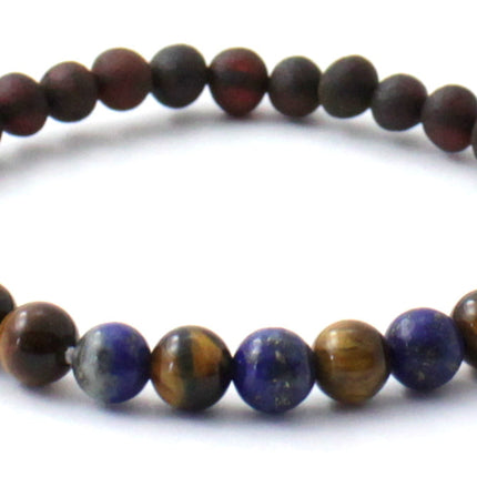 Amber Raw Black Cherry Stretch Bracelet With Tiger Eye and Gems-3