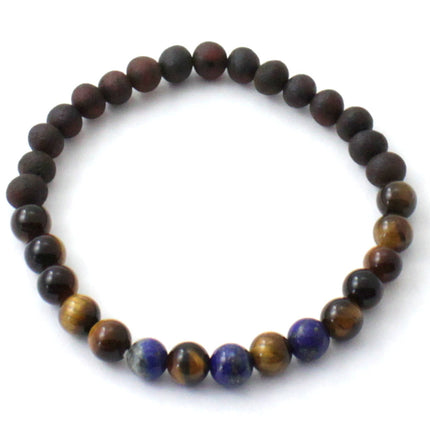Amber Raw Black Cherry Stretch Bracelet With Tiger Eye and Gems-0
