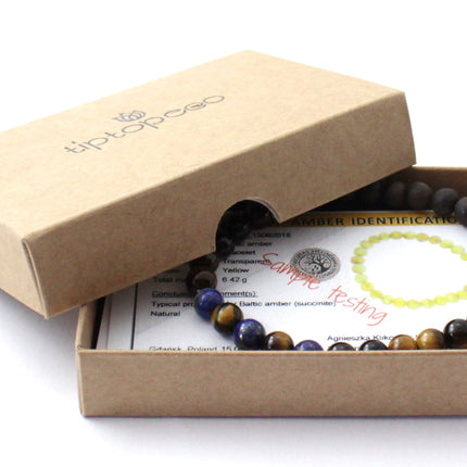 Amber Raw Black Cherry Stretch Bracelet With Tiger Eye and Gems-1
