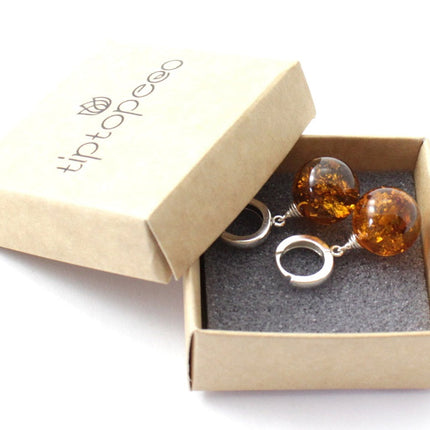 Baltic Amber Round Cognac Real Earrings With Silver-1