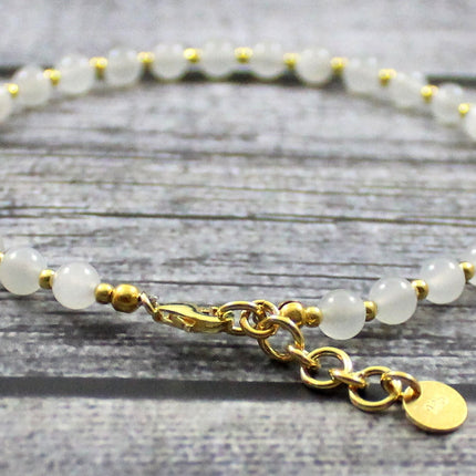 Moonstone Minimalist White Anklet With Silver-3