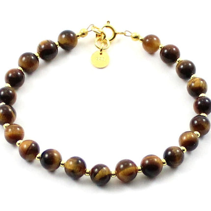 Tiger Eye Brown Bracelet With Silver Beads-0
