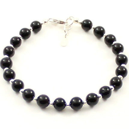 Obsidian Black Bracelet With Silver Beads-4