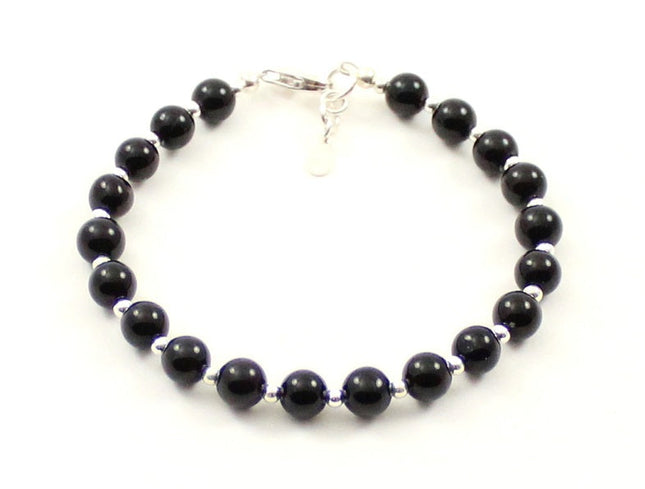 Obsidian Black Bracelet With Silver Beads-4