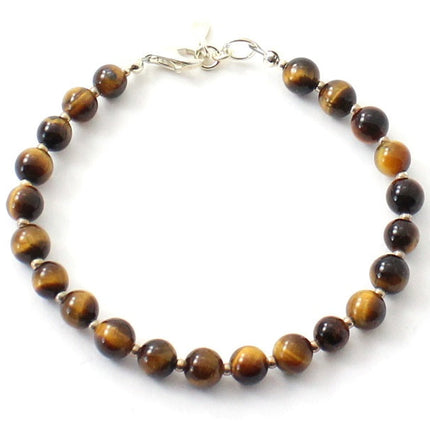 Tiger Eye Brown Bracelet With Silver Beads-4