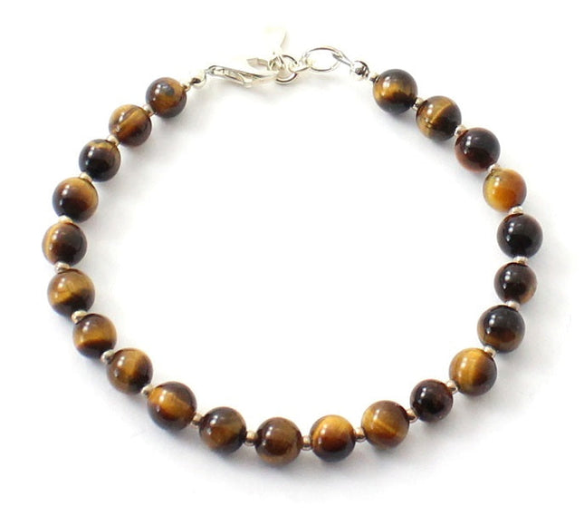 Tiger Eye Brown Bracelet With Silver Beads-4