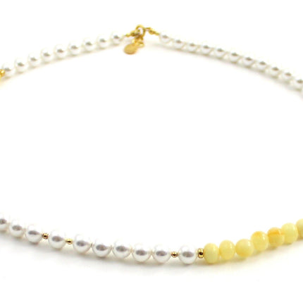 Amber Butter Milky Necklace With Silver and Shell Pearls-4