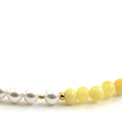 Amber Butter Milky Necklace With Silver and Shell Pearls-3
