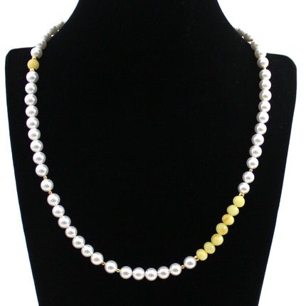 Amber Butter Milky Necklace With Silver and Shell Pearls-2