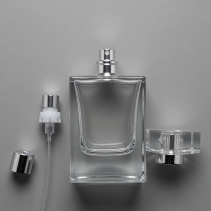 Flint glass heavy quality clear glass perfume bottle Crimp-less, snap-on pump. 1.7 fl oz