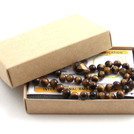 Tiger Eye Gemstone Knotted Brown Necklace with Pendant-1