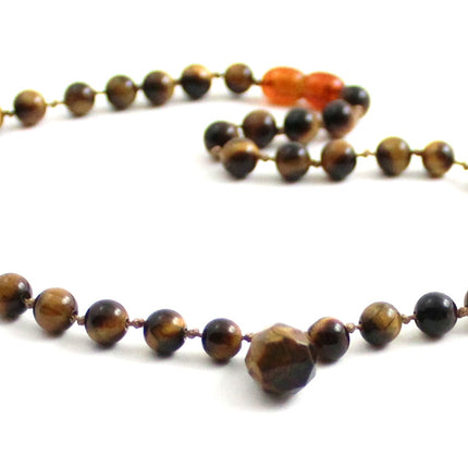 Tiger Eye Gemstone Knotted Brown Necklace with Pendant-2