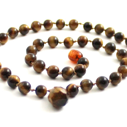 Tiger Eye Gemstone Knotted Brown Necklace with Pendant-0