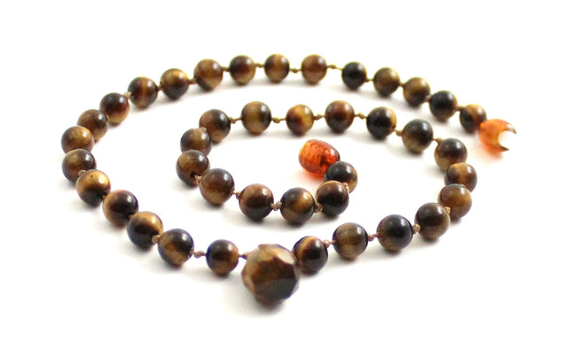 Tiger Eye Gemstone Knotted Brown Necklace with Pendant-0