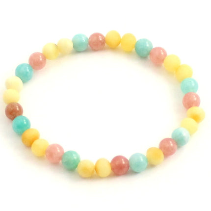 Amber Raw Butter Stretch Bracelet With Sunstone and Green Amazonite-0