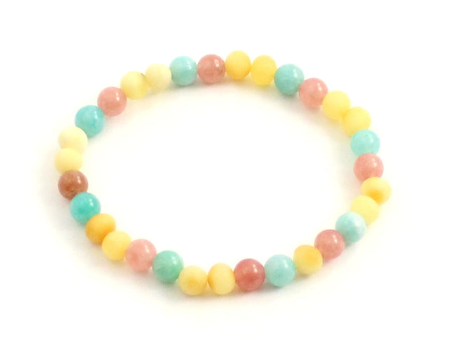 Amber Raw Butter Stretch Bracelet With Sunstone and Green Amazonite-0