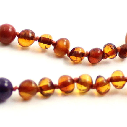 Amber Cognac Knotted Baltic Bracelet With Chakra Gems-2