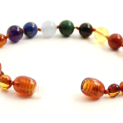 Amber Cognac Knotted Baltic Bracelet With Chakra Gems-3