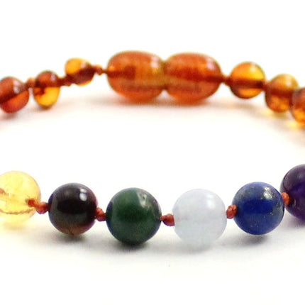 Amber Cognac Knotted Baltic Bracelet With Chakra Gems-4