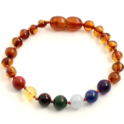 Amber Cognac Knotted Baltic Bracelet With Chakra Gems-0