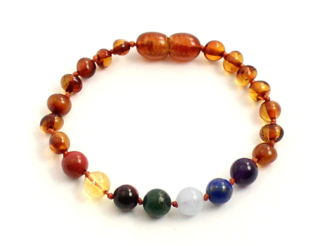 Amber Cognac Knotted Baltic Bracelet With Chakra Gems-0
