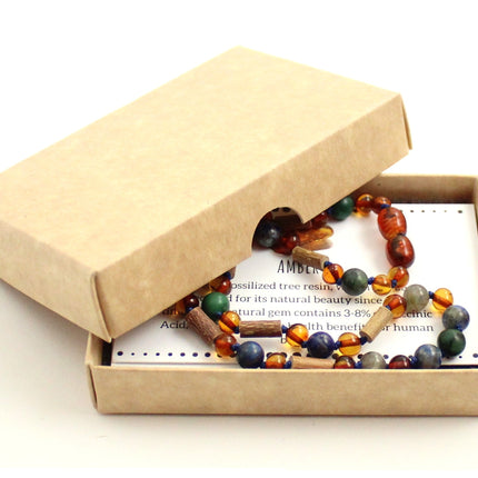 NBBP-H3 Necklace With Hazelwood, Gemstones and Amber Cognac-1