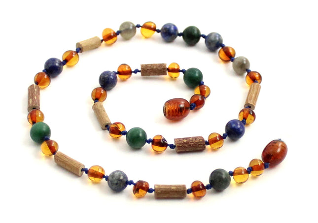 NBBP-H3 Necklace With Hazelwood, Gemstones and Amber Cognac-0