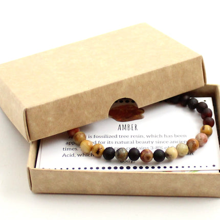 Amber Cherry Raw Stretch Bracelet With Crazy Agate Gemstone-1