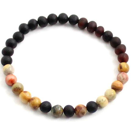 Amber Cherry Raw Stretch Bracelet With Crazy Agate Gemstone-0