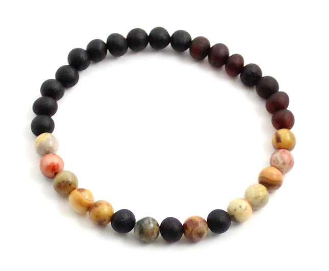 Amber Cherry Raw Stretch Bracelet With Crazy Agate Gemstone-0