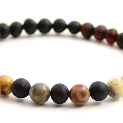 Amber Cherry Raw Stretch Bracelet With Crazy Agate Gemstone-3