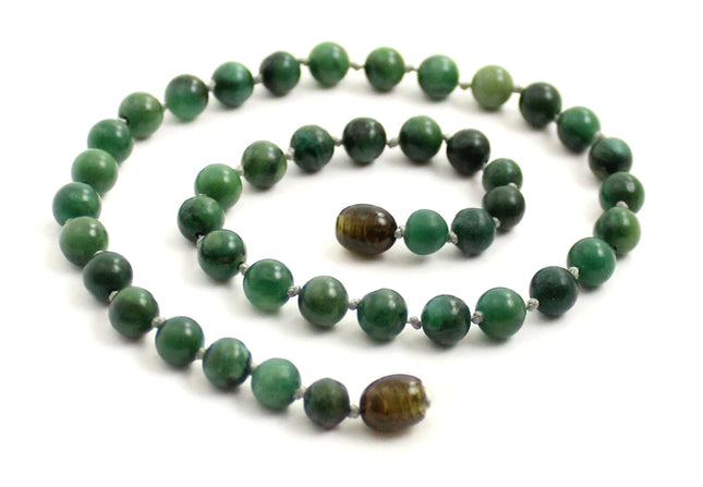 African Jade Gemstone Knotted Green Necklace-0