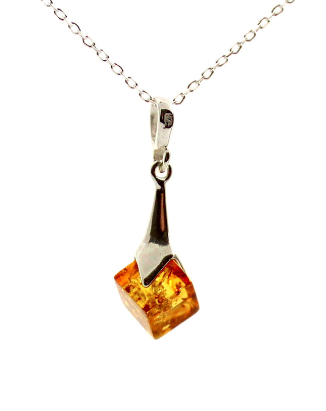 Baltic Square Cognac Pendant With Sterling Silver-0
