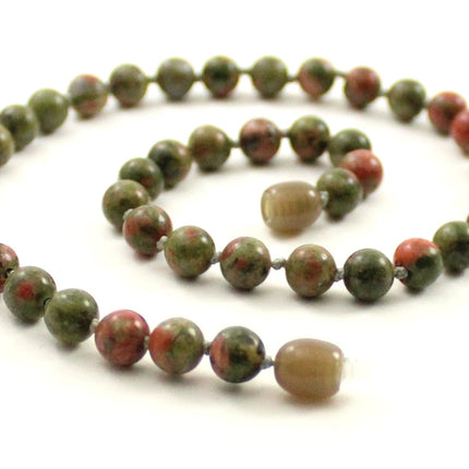Unakite Gemstone Knotted Green Necklace-0