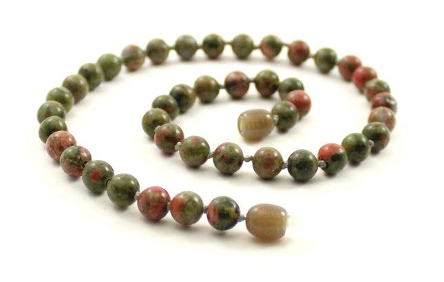Unakite Gemstone Knotted Green Necklace-0