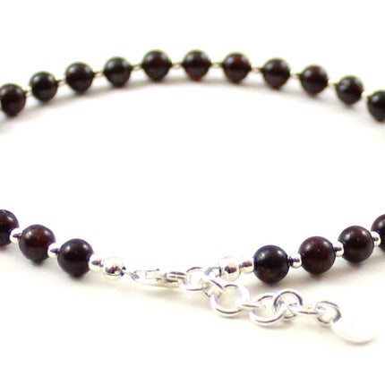Red Garnet Minimalist Burgundy Anklet With Silver-2