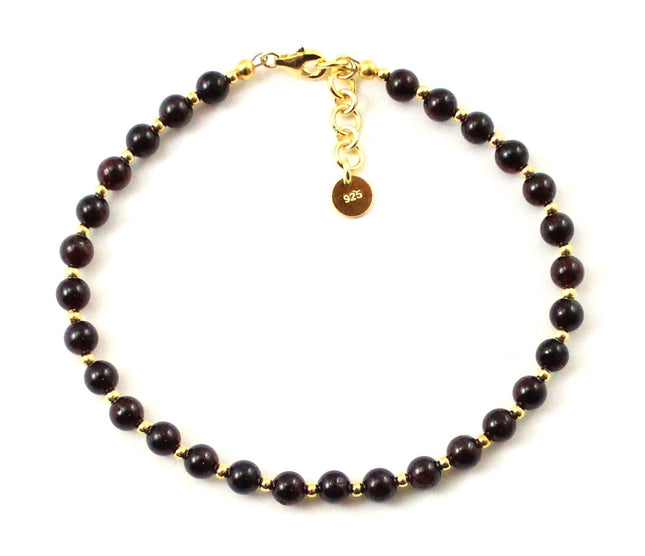Red Garnet Minimalist Burgundy Anklet With Silver-4