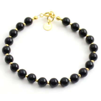 Obsidian Black Bracelet With Silver Beads-0