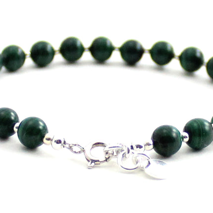 Malachite Green Bracelet With Silver Beads-2